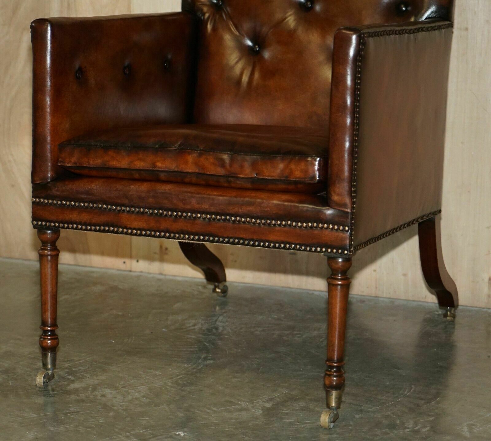 Fully Restored Antique George III Circa 1780 Brown Leather Chesterfield Armchair photo buy