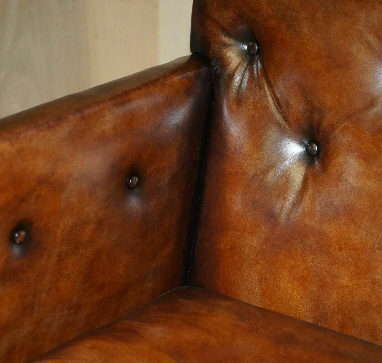 photo for sale Fully Restored Antique George III Circa 1780 Brown Leather Chesterfield Armchair