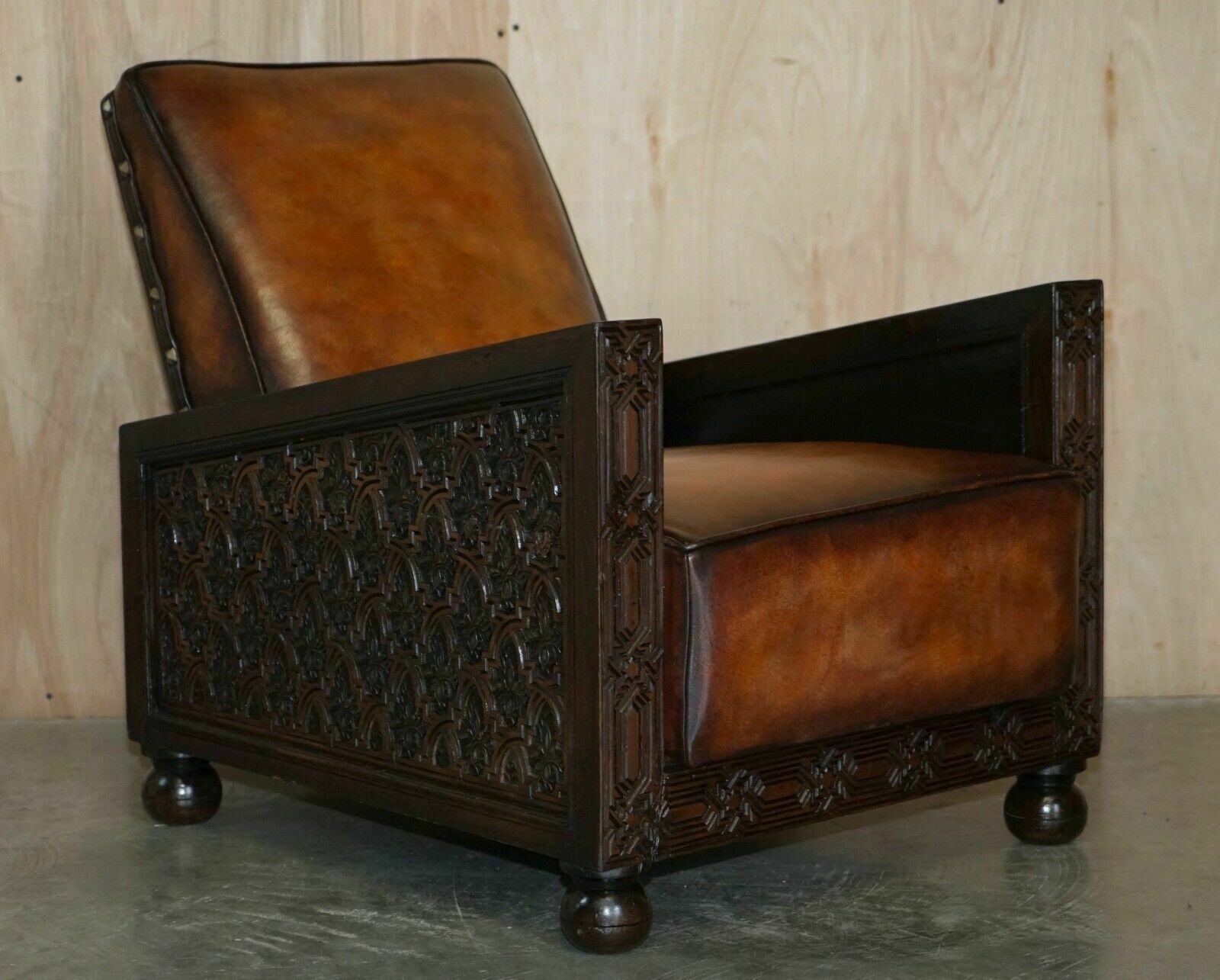 Fine Pair Of Fully Restored Antique Art Deco Armchairs Hand Carved Carved Panels photo furniture