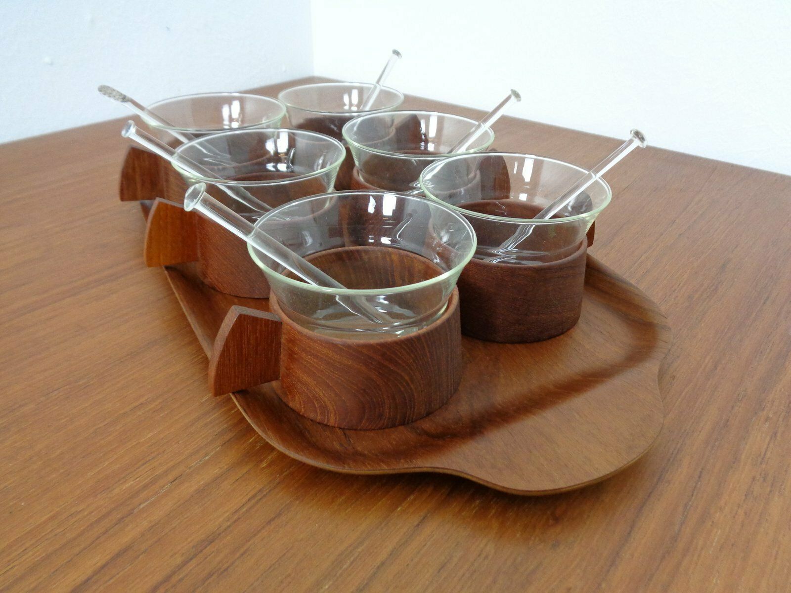 Swedish Teak Tray With Tea Cups By Jie Gantofta, 1960s, Set Of 7 photo Home Decor
