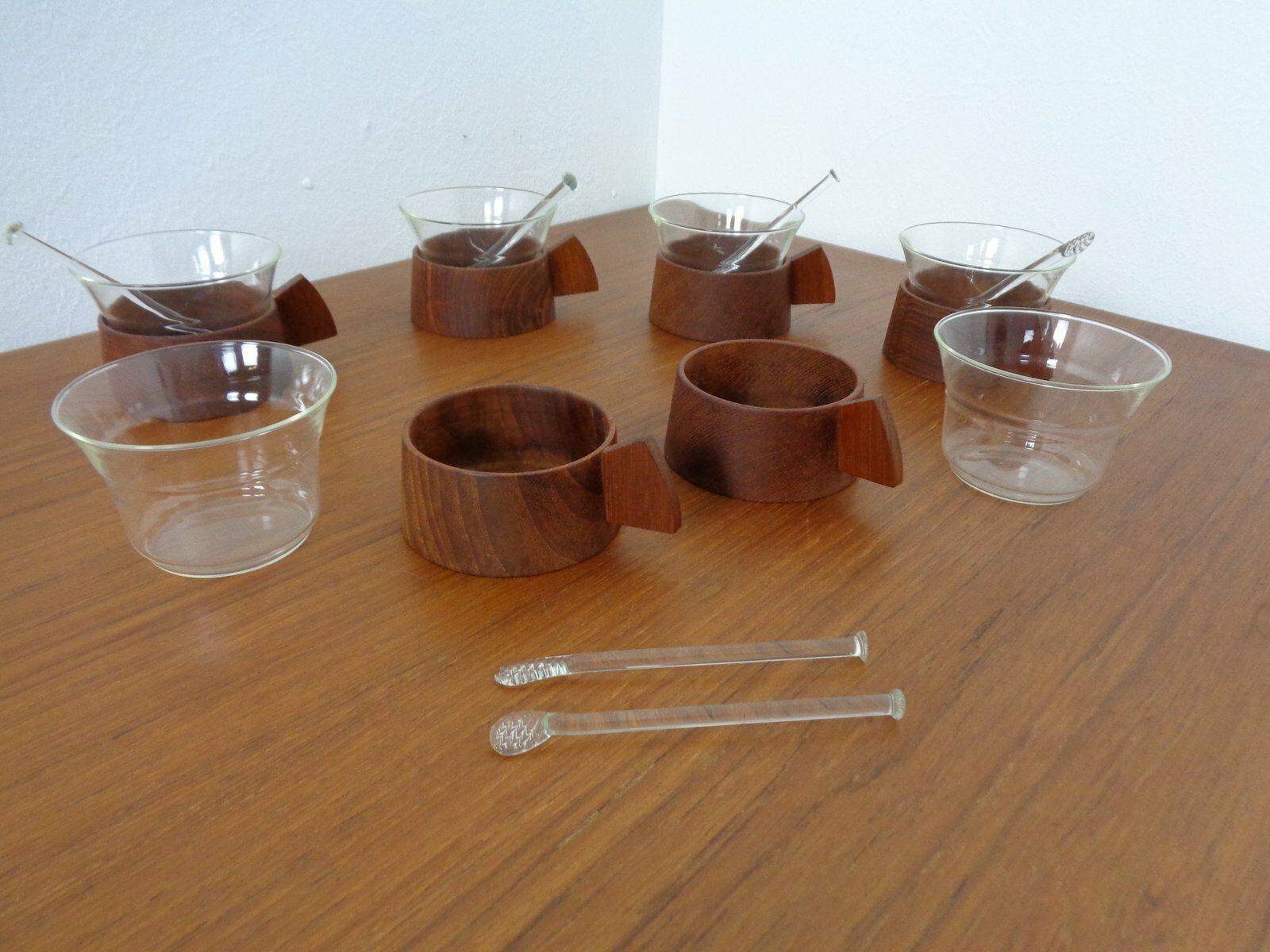 Swedish Teak Tray With Tea Cups By Jie Gantofta, 1960s, Set Of 7 photo vintage