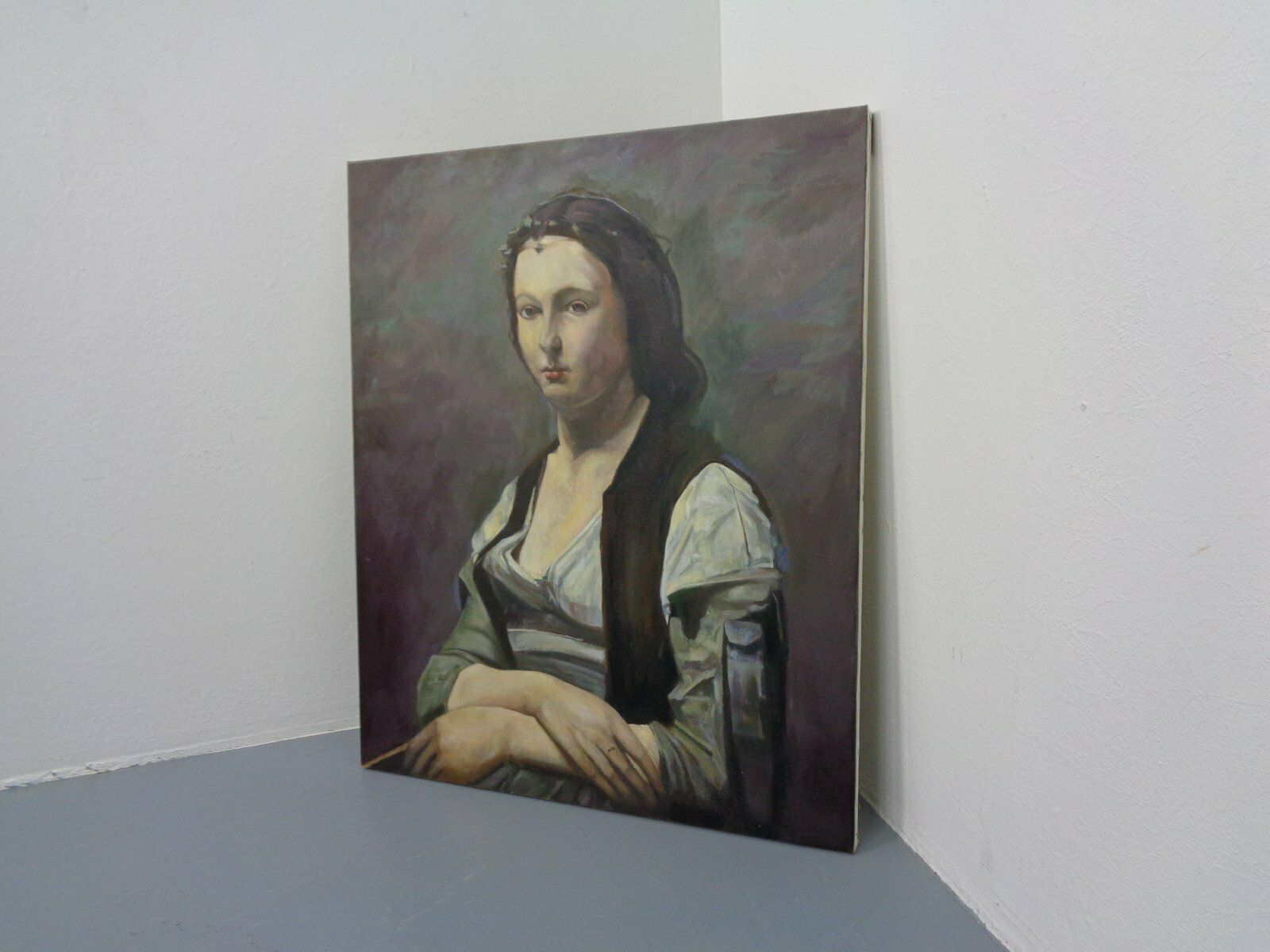 Fred Neumann After Jean Baptiste Camille Corot, The Woman With The Pearl, 1980s, Oil On Canvas photo vintage