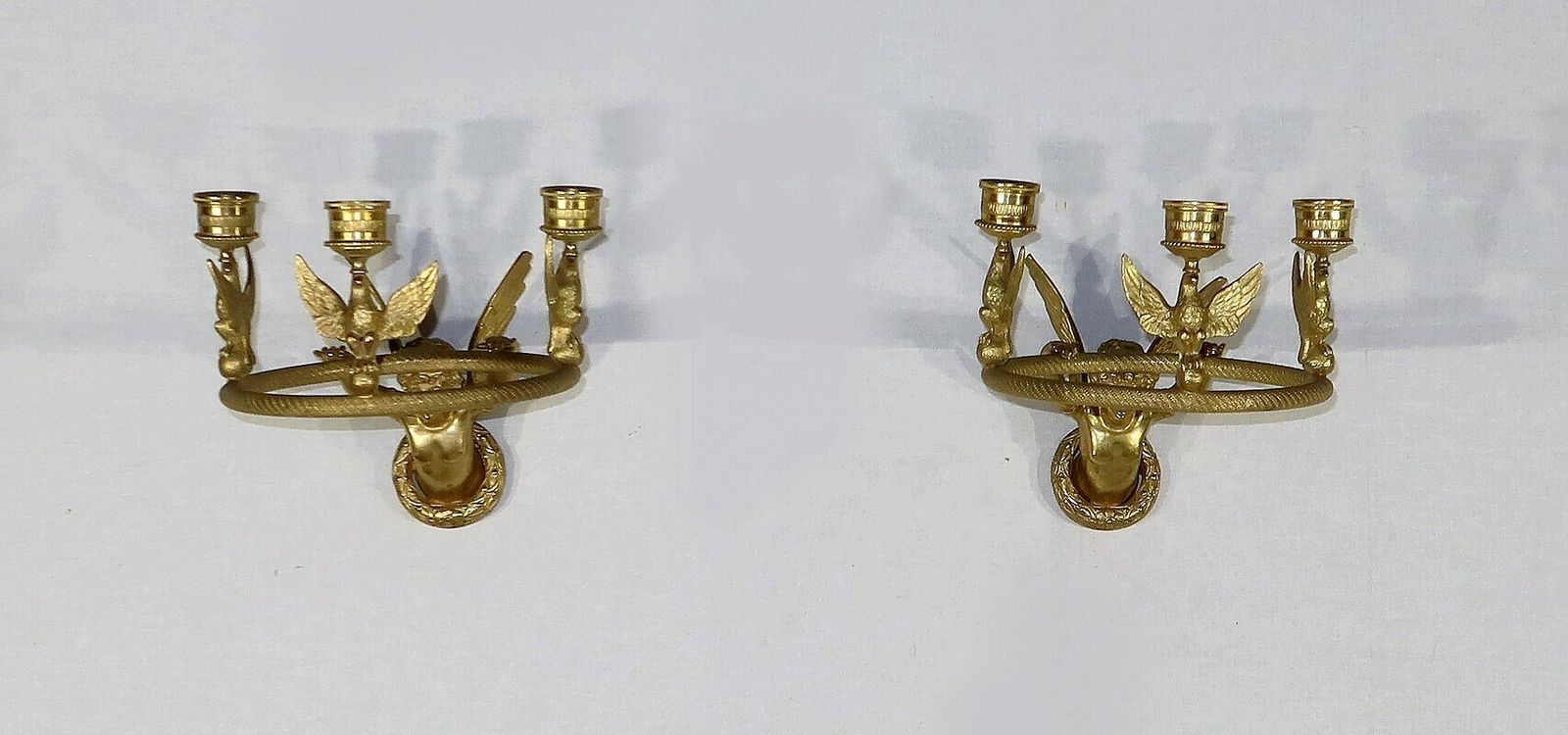 Pair Of Gilt Bronze Candle Holder Sconces, Empire   Early 19th Century photo for sale