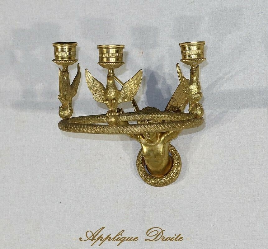 Lighting Pair Of Gilt Bronze Candle Holder Sconces, Empire   Early 19th Century photo