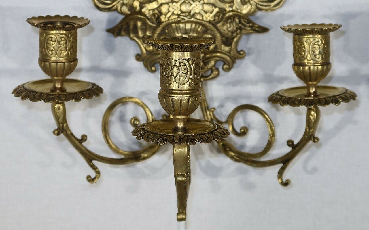 Important Pair Of Wall Lights With 3 Branches In Gilded Bronze, Napoleon III   Mid 19th Century photo vintage