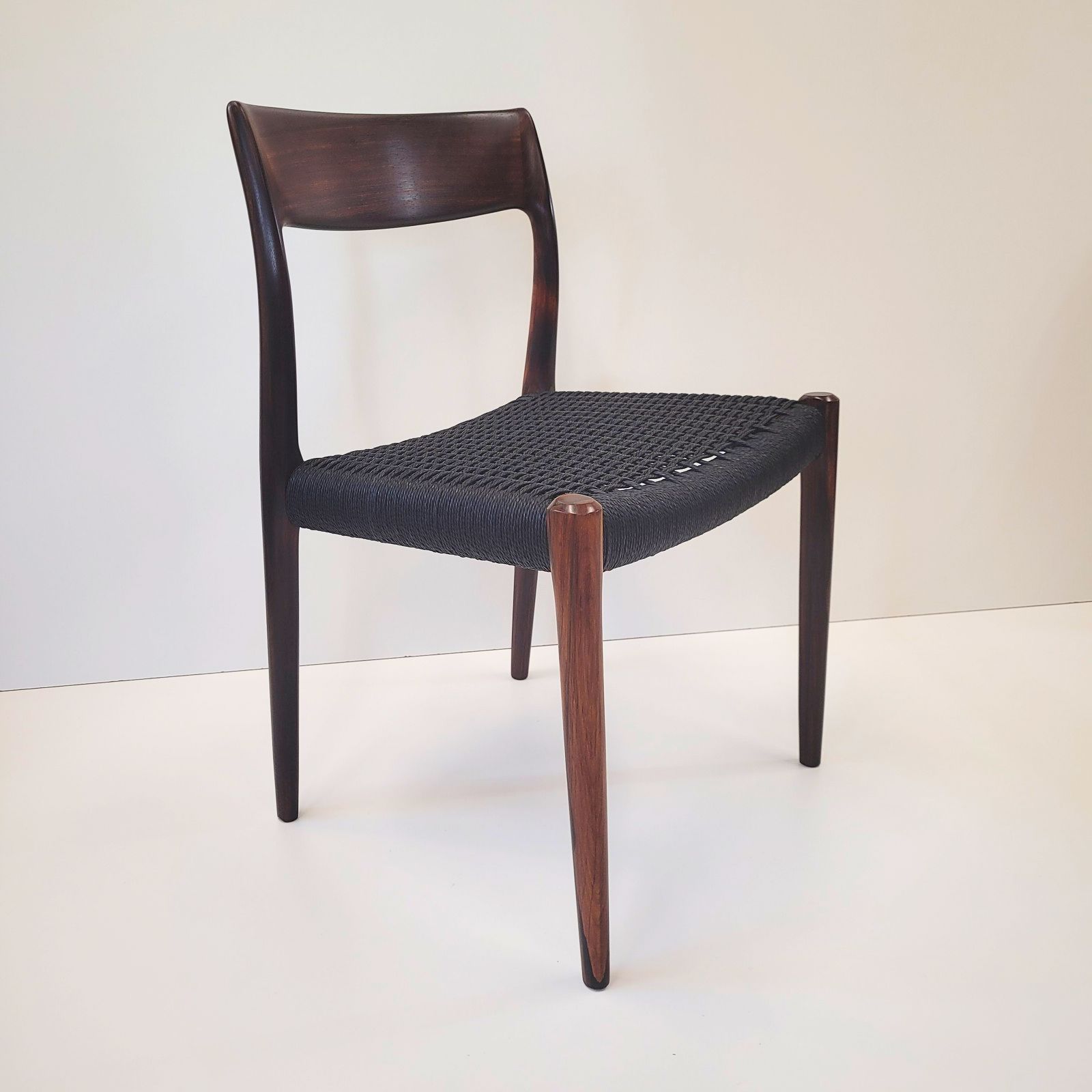 Niels Otto Møller #77 Rosewood Dining Chair Black Paper Cord Seat photo furniture