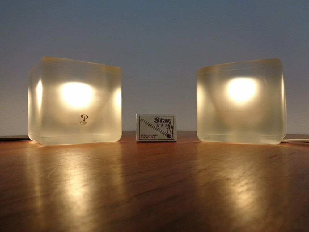 Glass Cube Table Lamps From Peill & Putzler, 1970s, Set Of 2 photo furniture