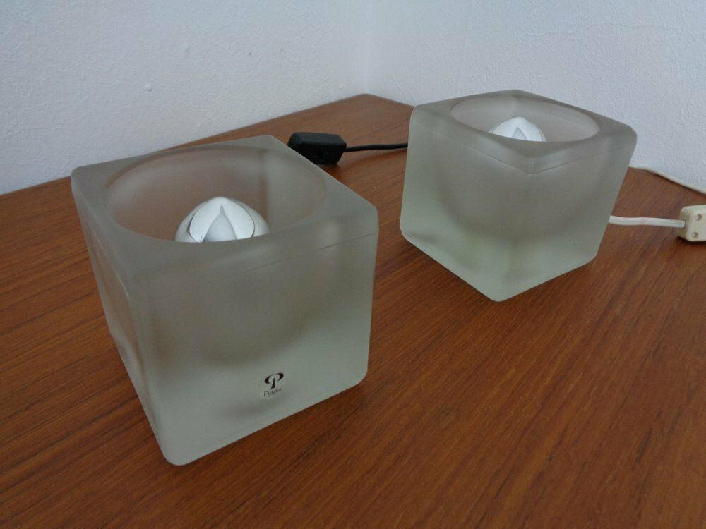 Glass Cube Table Lamps From Peill & Putzler, 1970s, Set Of 2 photo buy