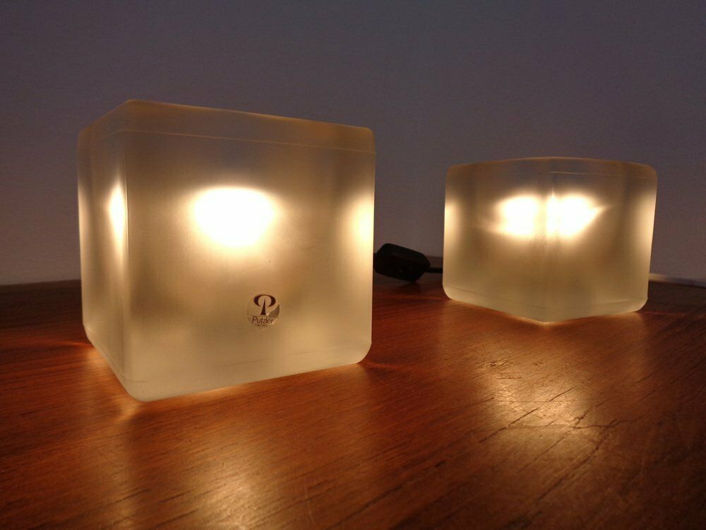 317.0 Glass Cube Table Lamps From Peill & Putzler, 1970s, Set Of 2 photo