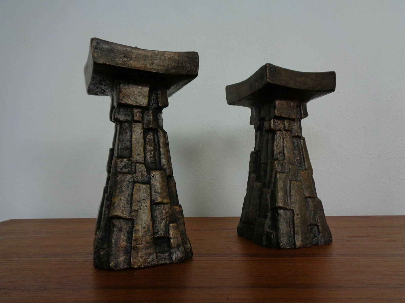 Large Brutalist Bronze Candleholder, 1960s, Set Of 2 photo vinterior