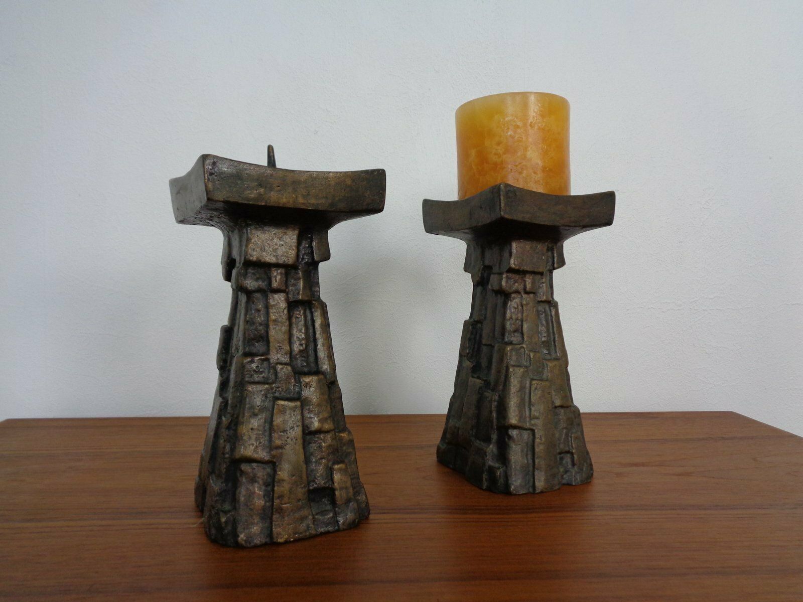 photo for sale Large Brutalist Bronze Candleholder, 1960s, Set Of 2