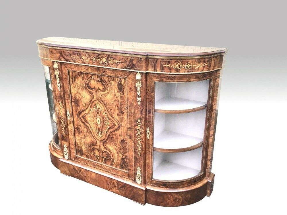 Exhibition Quality Burr Walnut Antique Credenza Cabinet Sideboard