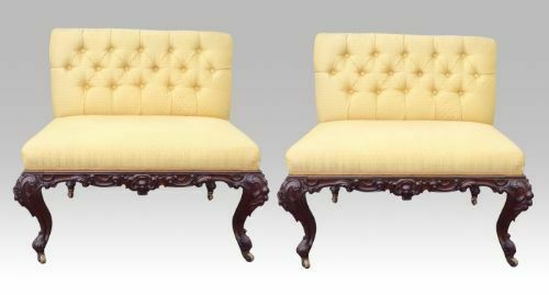 Pair Of Antique Rosewood Upholstered Window Seats