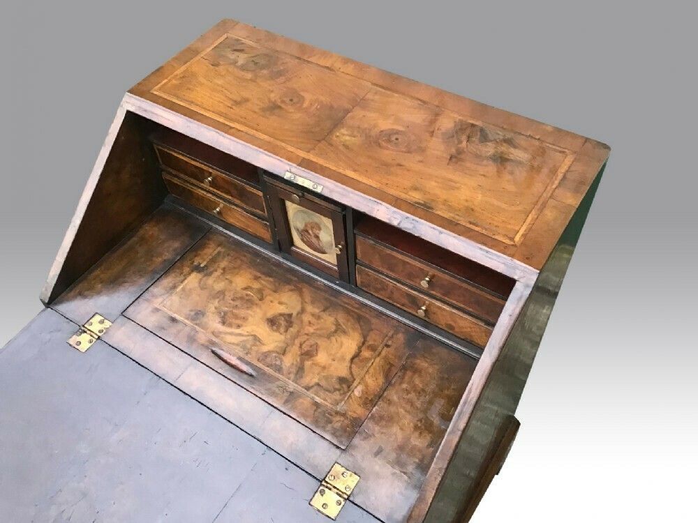 Rare Small Georgian Period Antique Walnut Bureau Desk photo for sale