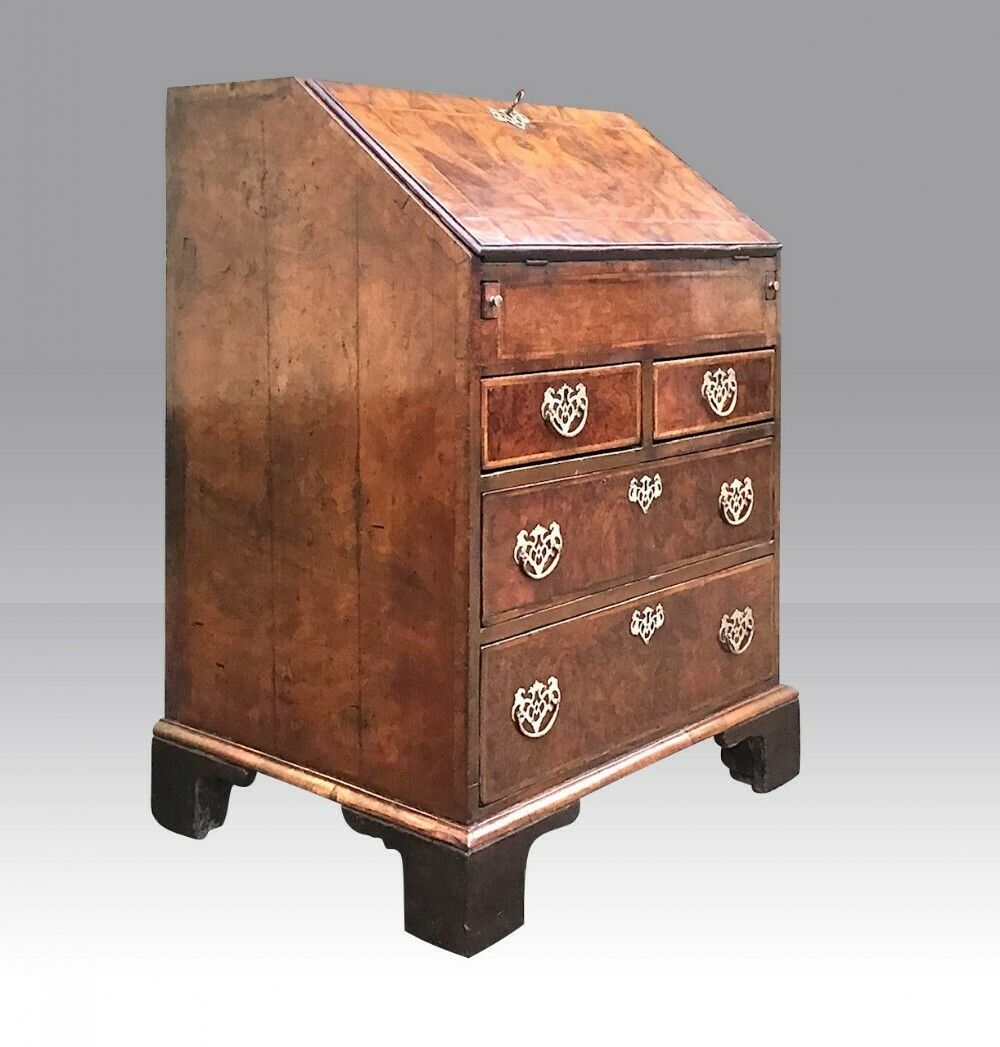 Rare Small Georgian Period Antique Walnut Bureau Desk photo vintage