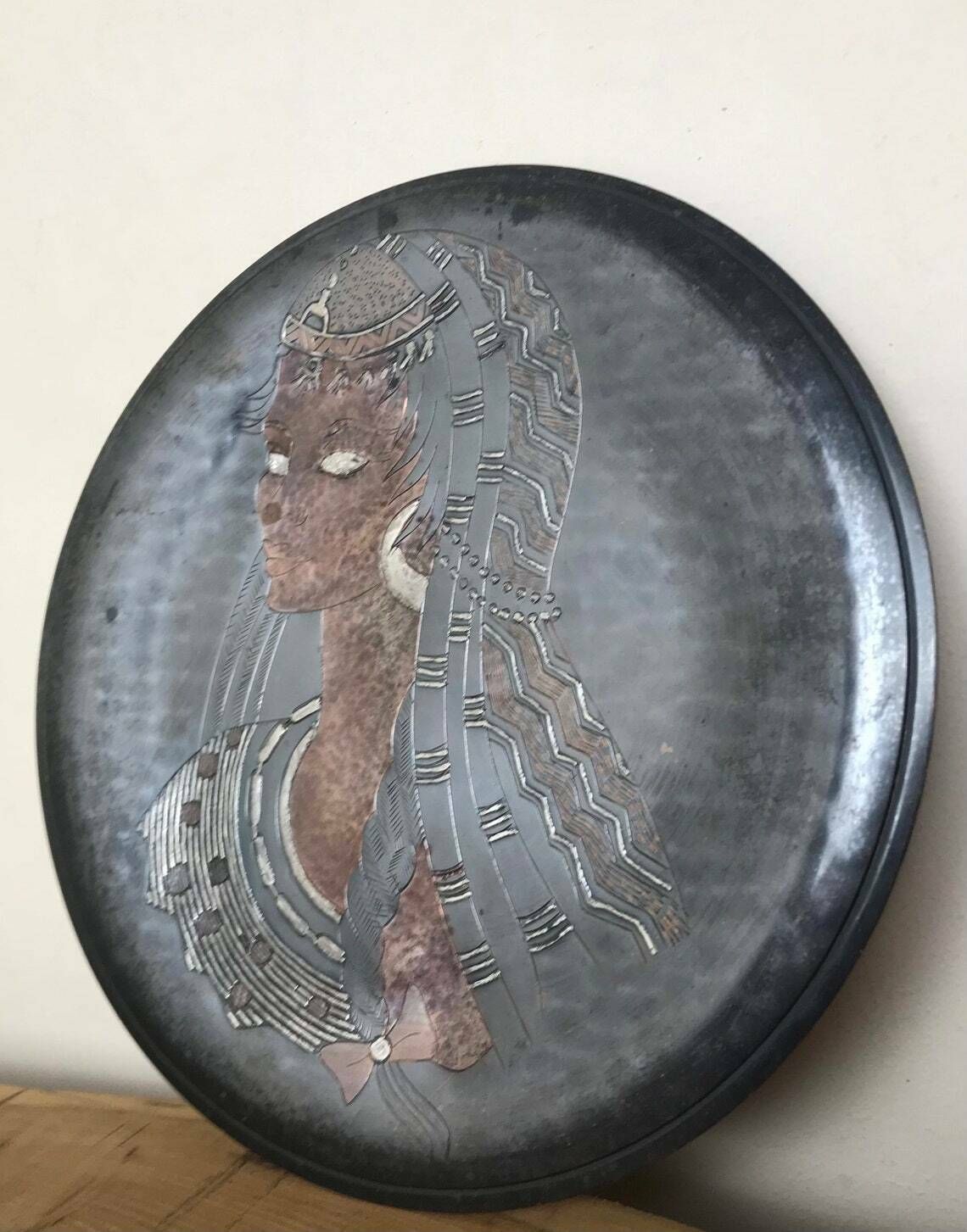Wonderful Art Nouveau Lady Copper Wall Plaque Sign Art Decorative Collectibles Piece photo furniture