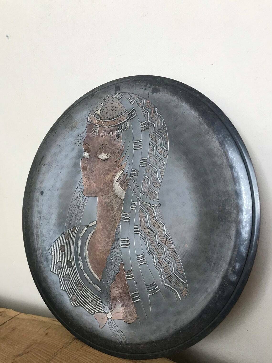 Wonderful Art Nouveau Lady Copper Wall Plaque Sign Art Decorative Collectibles Piece photo vinterior