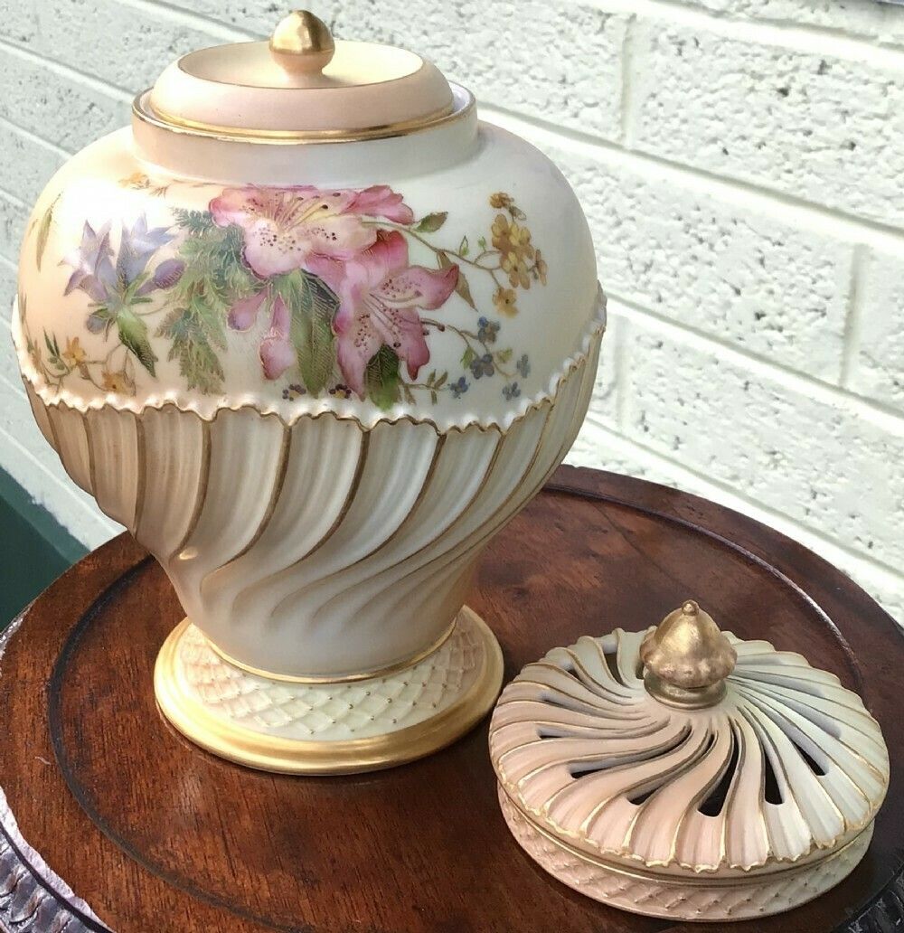 Antique Royal Worcester Blush Ivory Pot Pourri Vase And Cover photo for sale