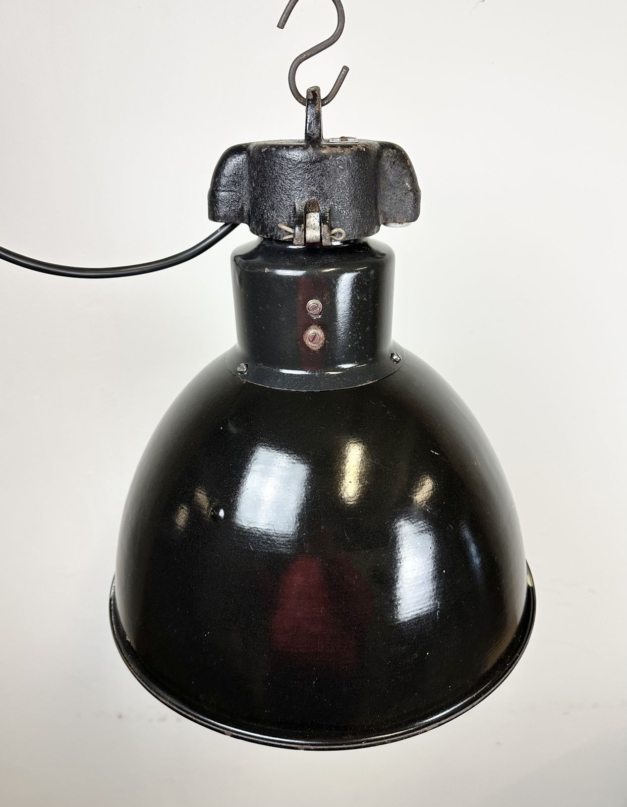 Bauhaus Black Enamel Factory Pendant Lamp, 1930s, 6x photo for sale