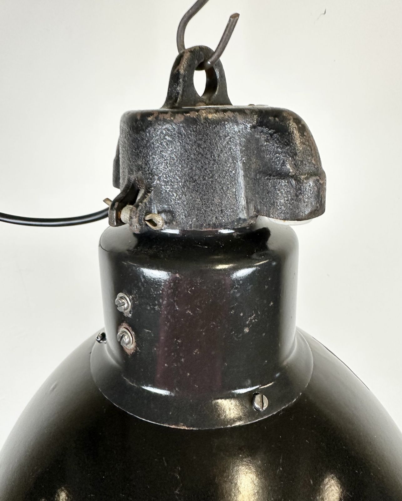 Bauhaus Black Enamel Factory Pendant Lamp, 1930s, 6x photo Lighting