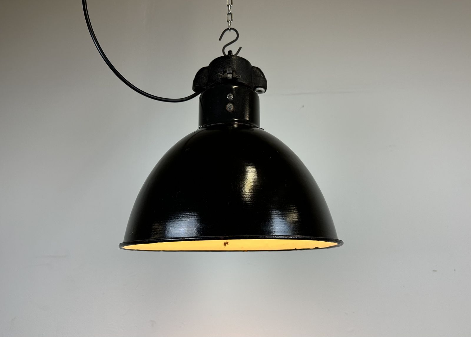 Bauhaus Black Enamel Factory Pendant Lamp, 1930s, 6x photo 199.0