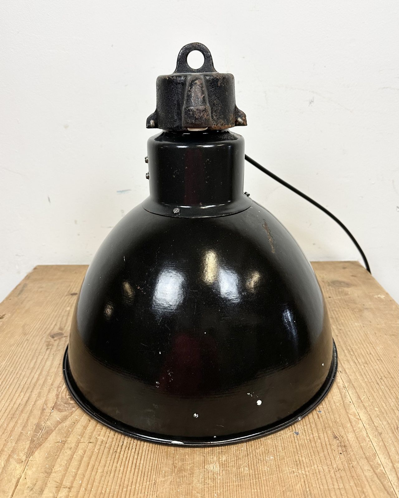 Lighting Bauhaus Black Enamel Factory Pendant Lamp, 1930s, 6x photo