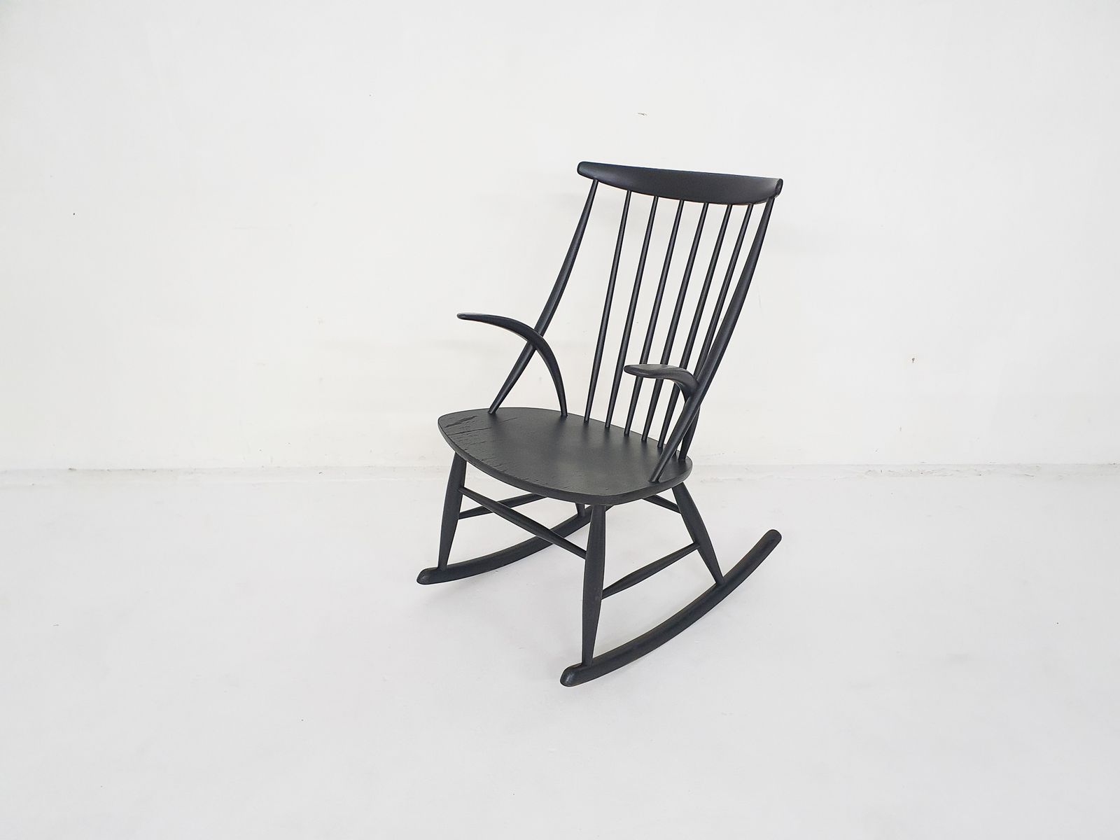 Black Wooden Rocking Chair By Illum Wikkelso For Niels Eilersen Model Iw3, Denmark 1958 photo furniture