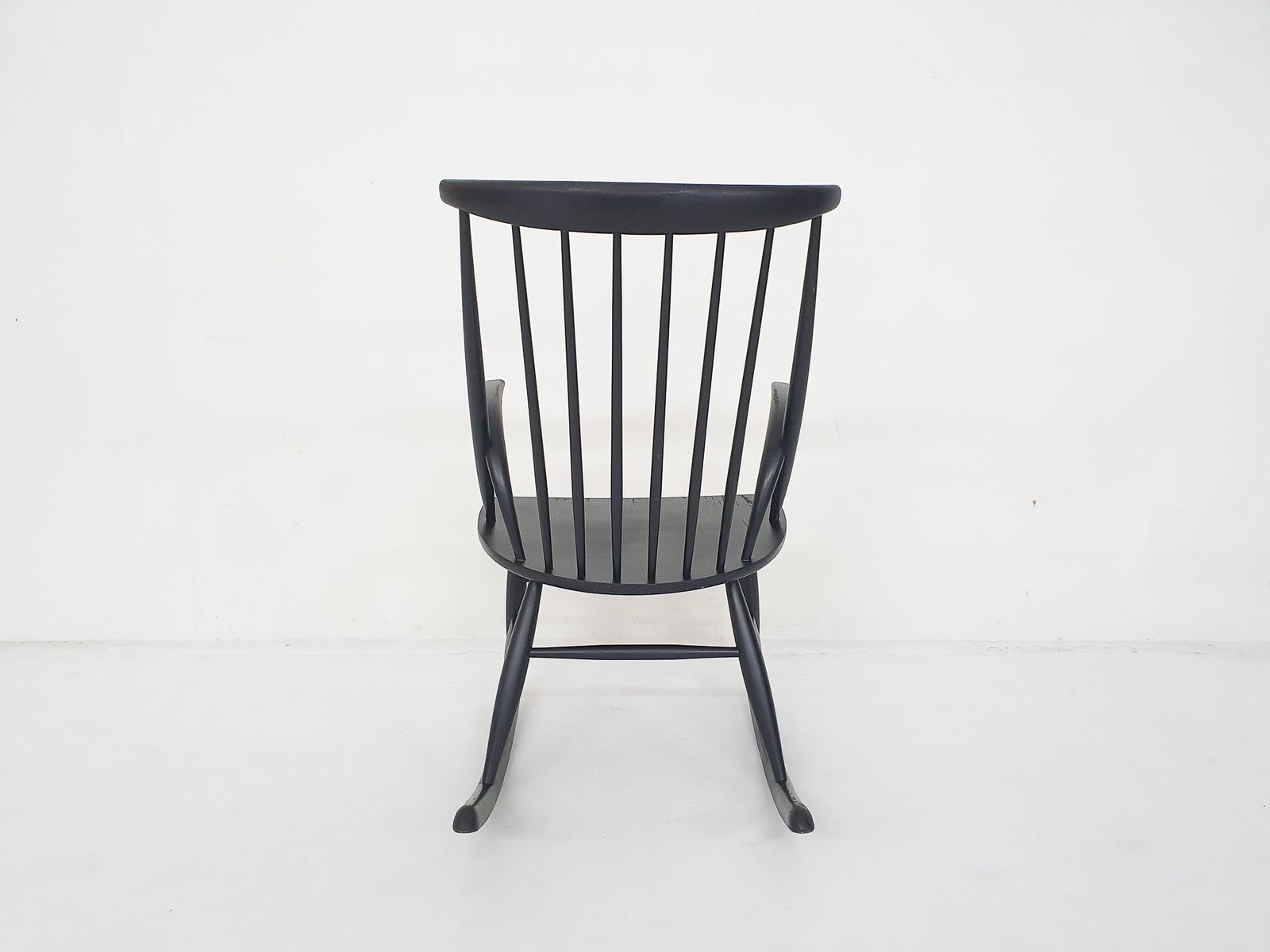 Black Wooden Rocking Chair By Illum Wikkelso For Niels Eilersen Model Iw3, Denmark 1958 photo vintage