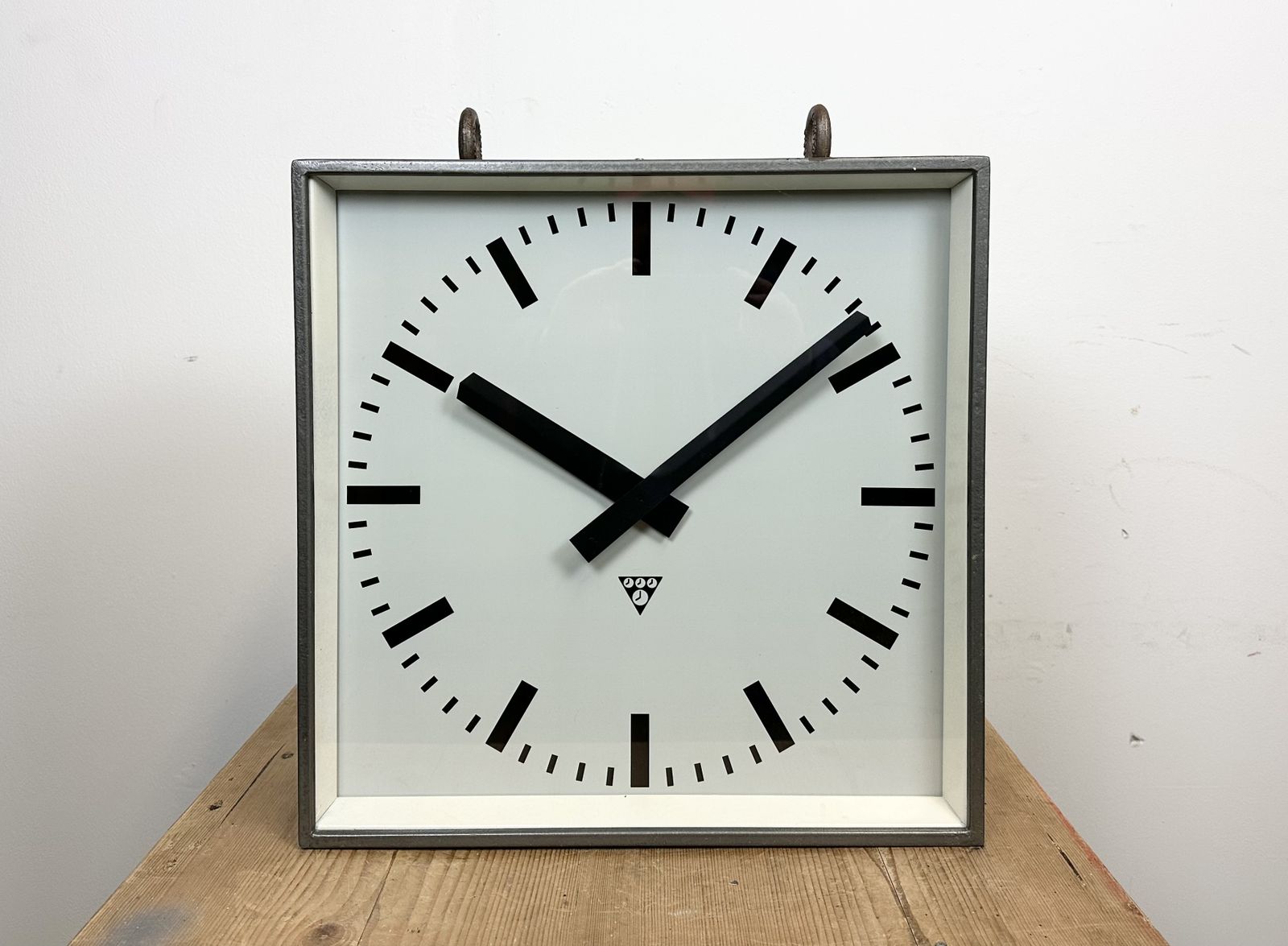 Large Square Industrial Double Sided Factory Hanging Clock From Pragotron, 1970s, 4x photo buy