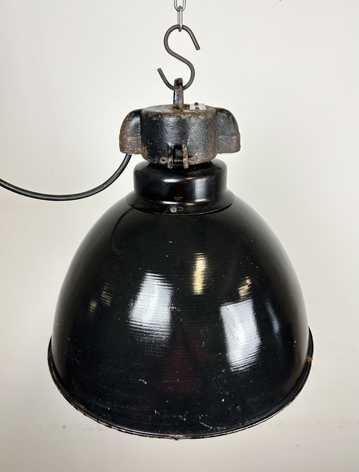 Bauhaus Black Enamel Factory Pendant Lamp, 1930s photo buy
