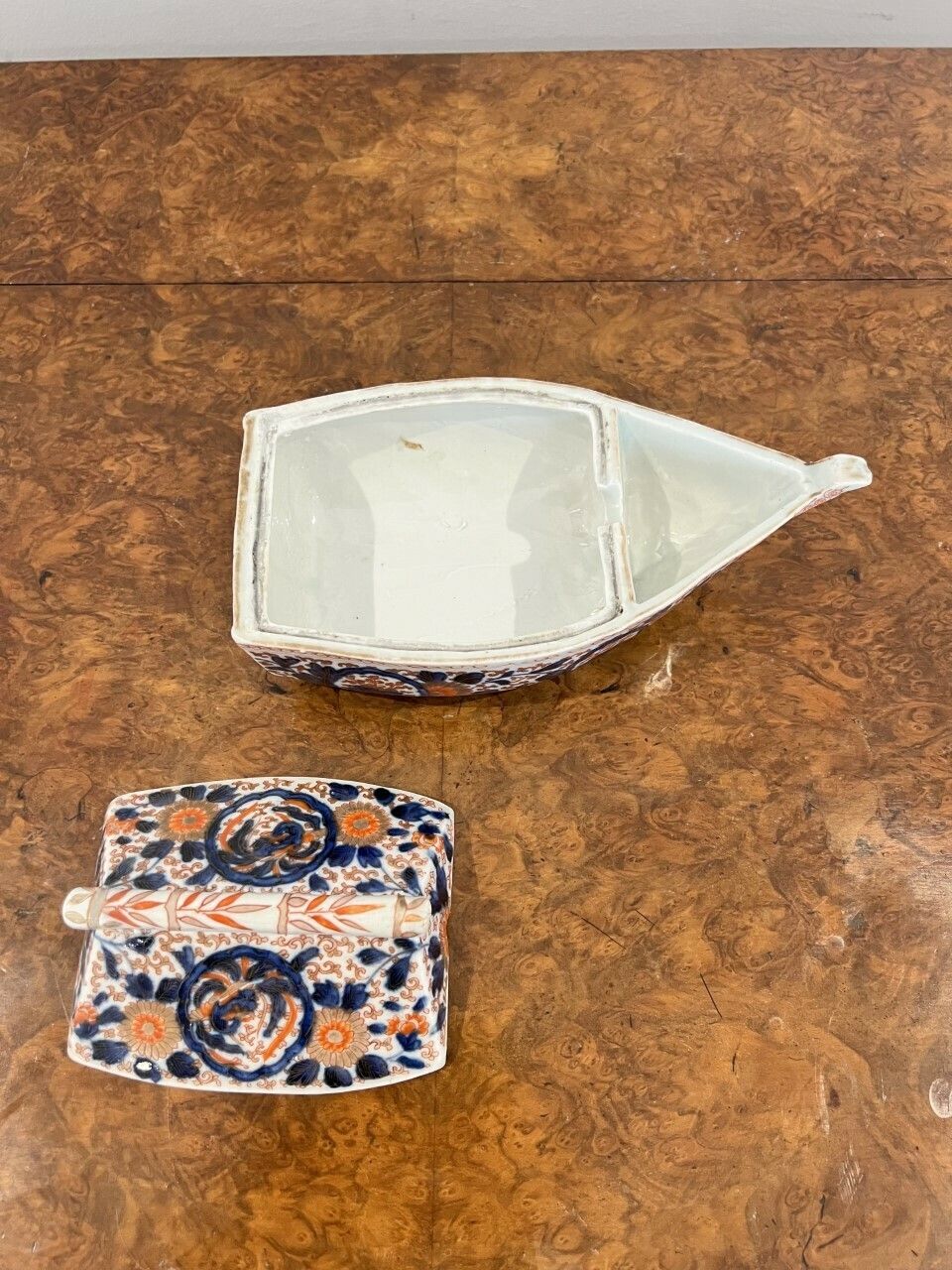 Unusual Antique Japanese Imari Quality Boat Shaped Dish photo vinterior