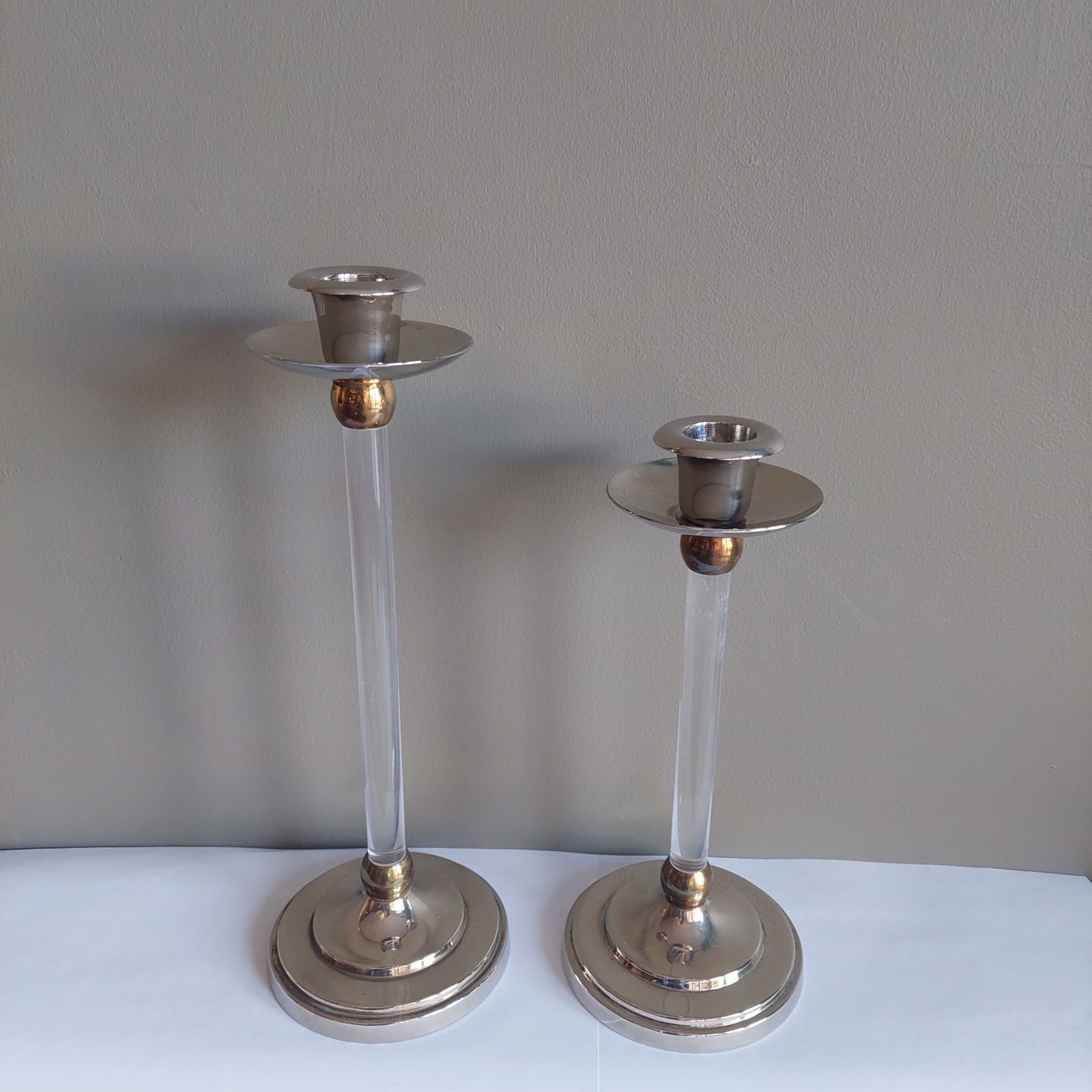 Mid Century Estrid Ericson Pair Of Brass And Plexiglass Candlesticks, Circa 1960 photo Home Decor