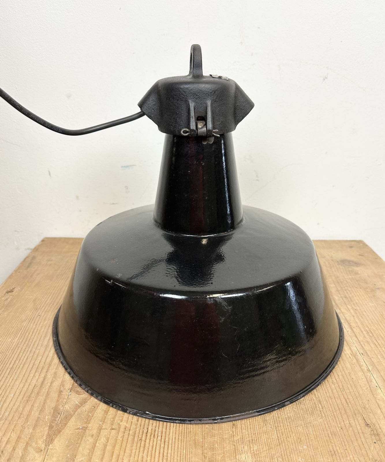 Industrial Black Enamel Factory Lamp With Cast Iron Top, 1960s photo buy