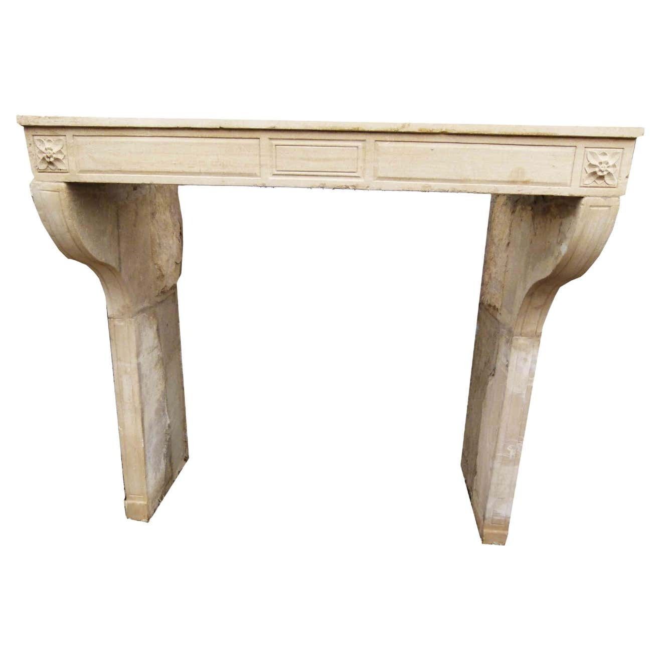 White French Limestone Fireplace Mantel