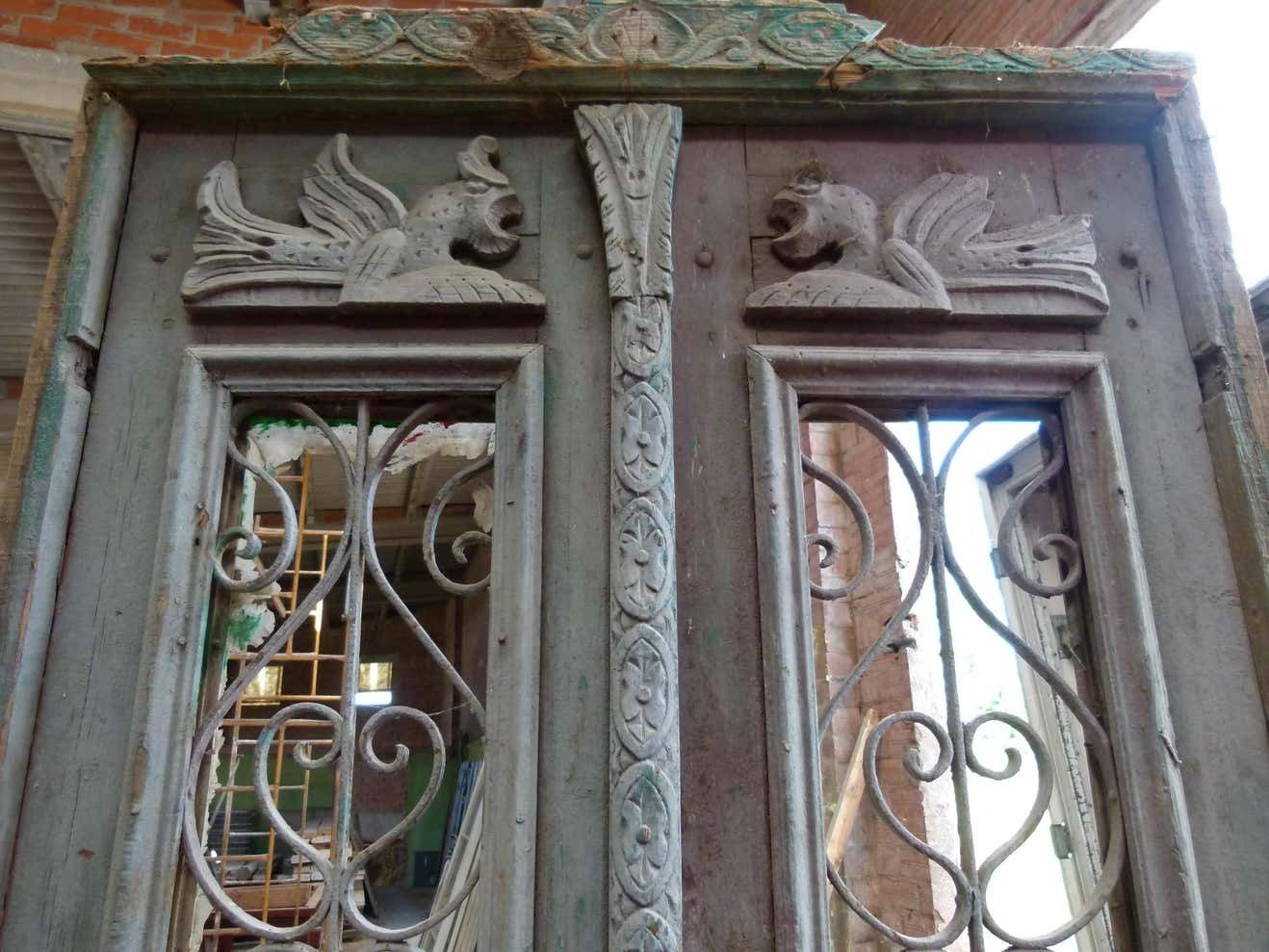 19th Century Wooden Double Front Door In Art Nouveau Style photo Home Fixtures