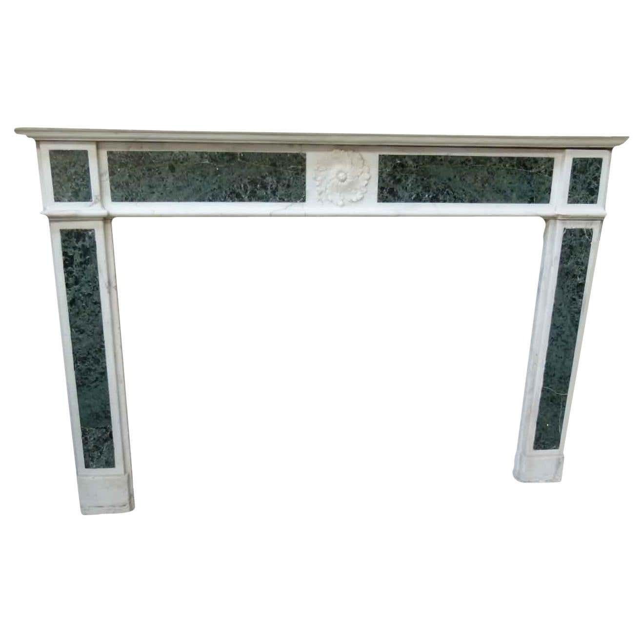 Louis XVI Style White And Green Marble Fireplace Mantel