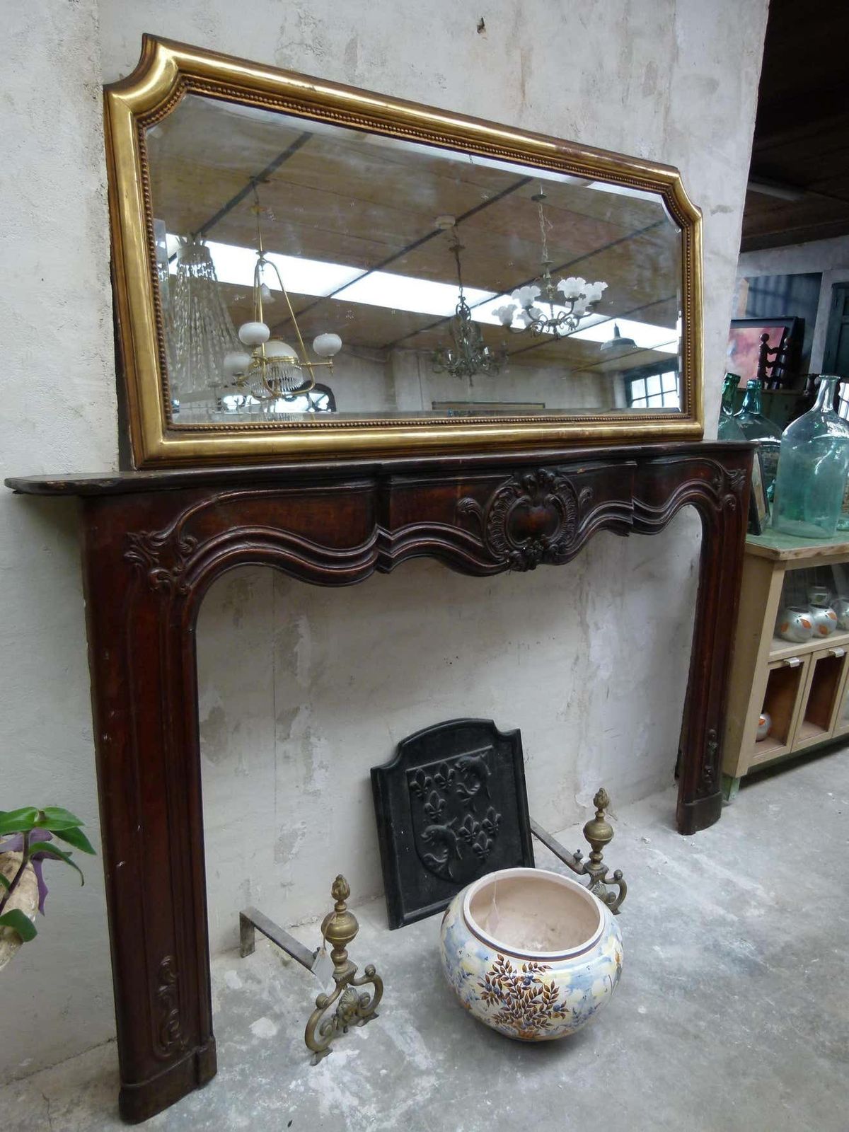 Louis XVI Style Wooden Carved Fireplace Mantel photo for sale