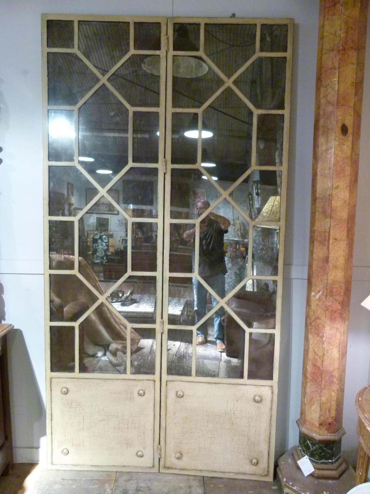 20th Century French White Iron Mirror Fourfold Door photo furniture