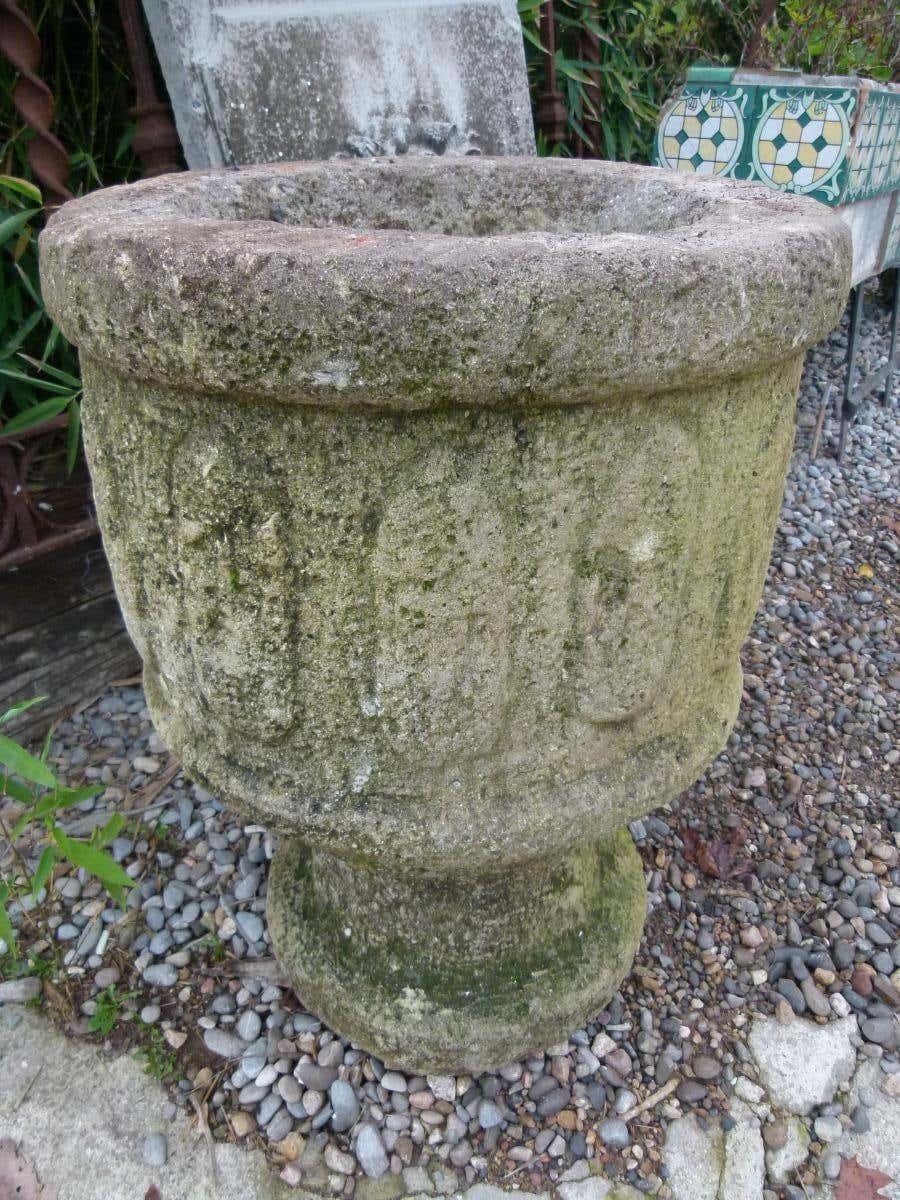 Antique Spanish Carved Limestone Garden Vases photo vintage