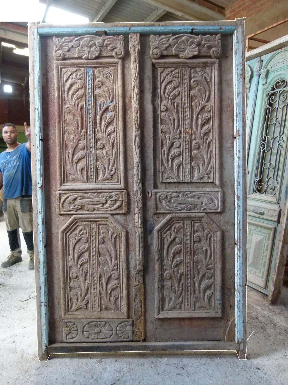 19th Century Wooden Double Front Door In Art Nouveau Style, Spain photo for sale