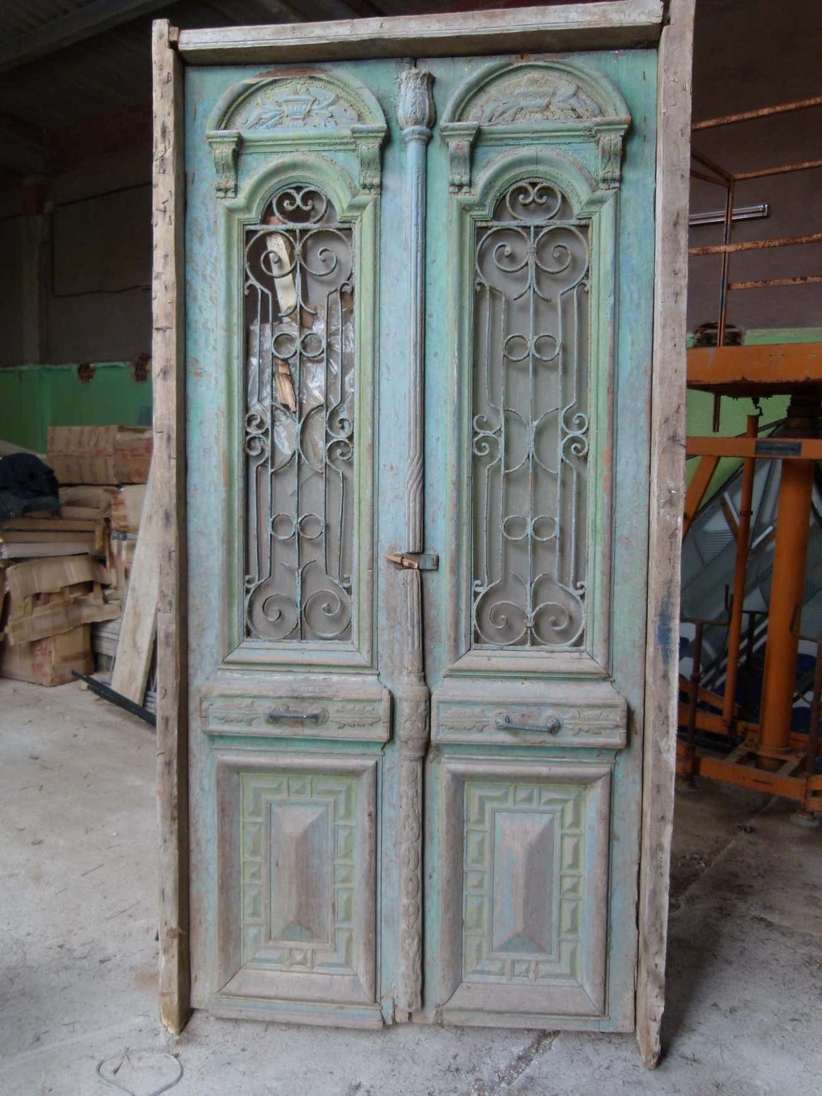19th Century Wooden Double Front Door In Art Nouveau Style photo for sale