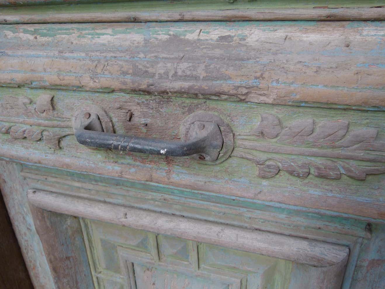 19th Century Wooden Double Front Door In Art Nouveau Style photo vintage