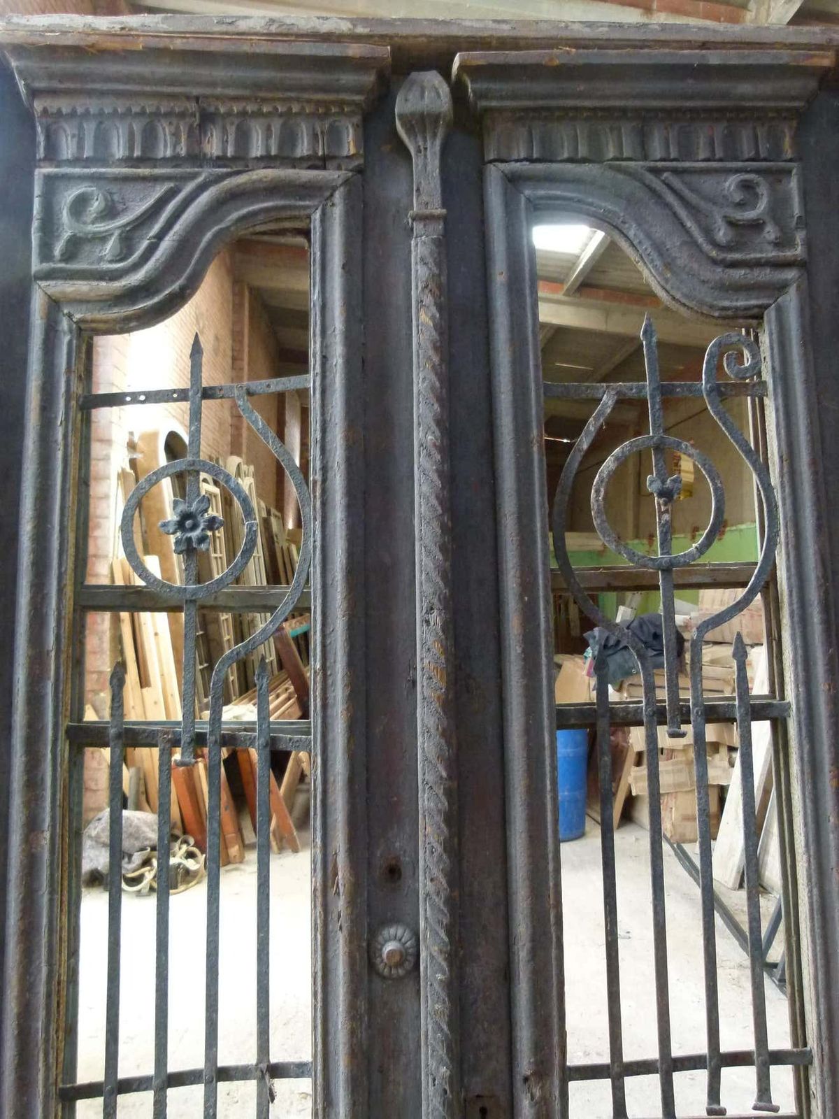 19th Century Wooden Double Front Door In Art Nouveau Style, Spain photo Home Fixtures