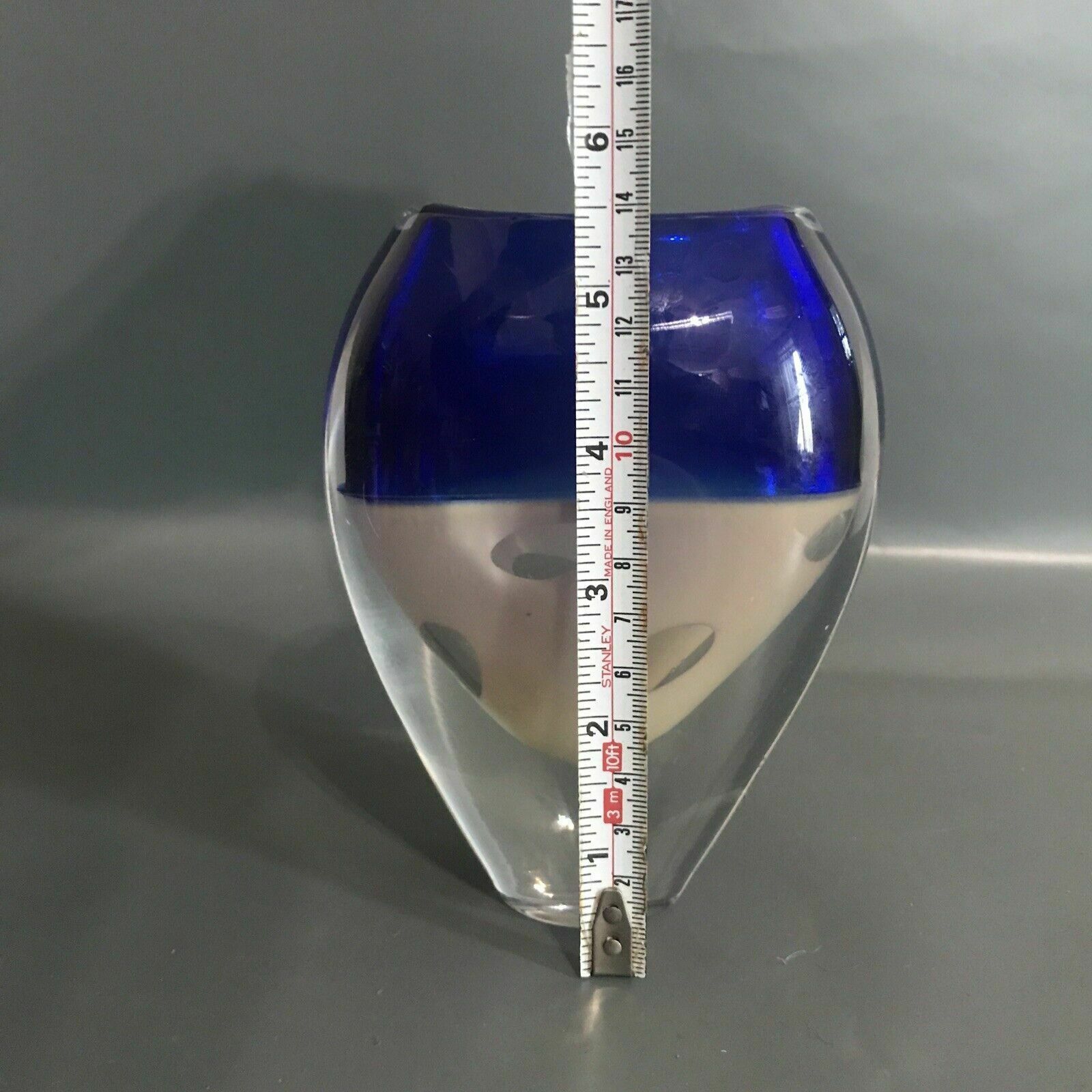 Stuart Akroyd Contemporary Art Glass Vase Blue Signed Label Art Glass Hand Blown photo vintage