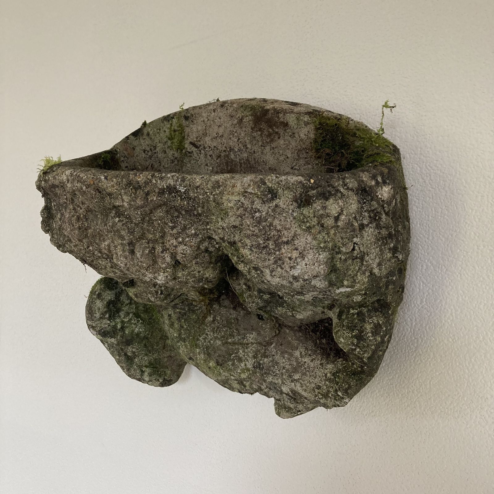 Vintage Weathered Cast Stone Putti Garden Wall Pocket Planter Twin Cherubs photo for sale