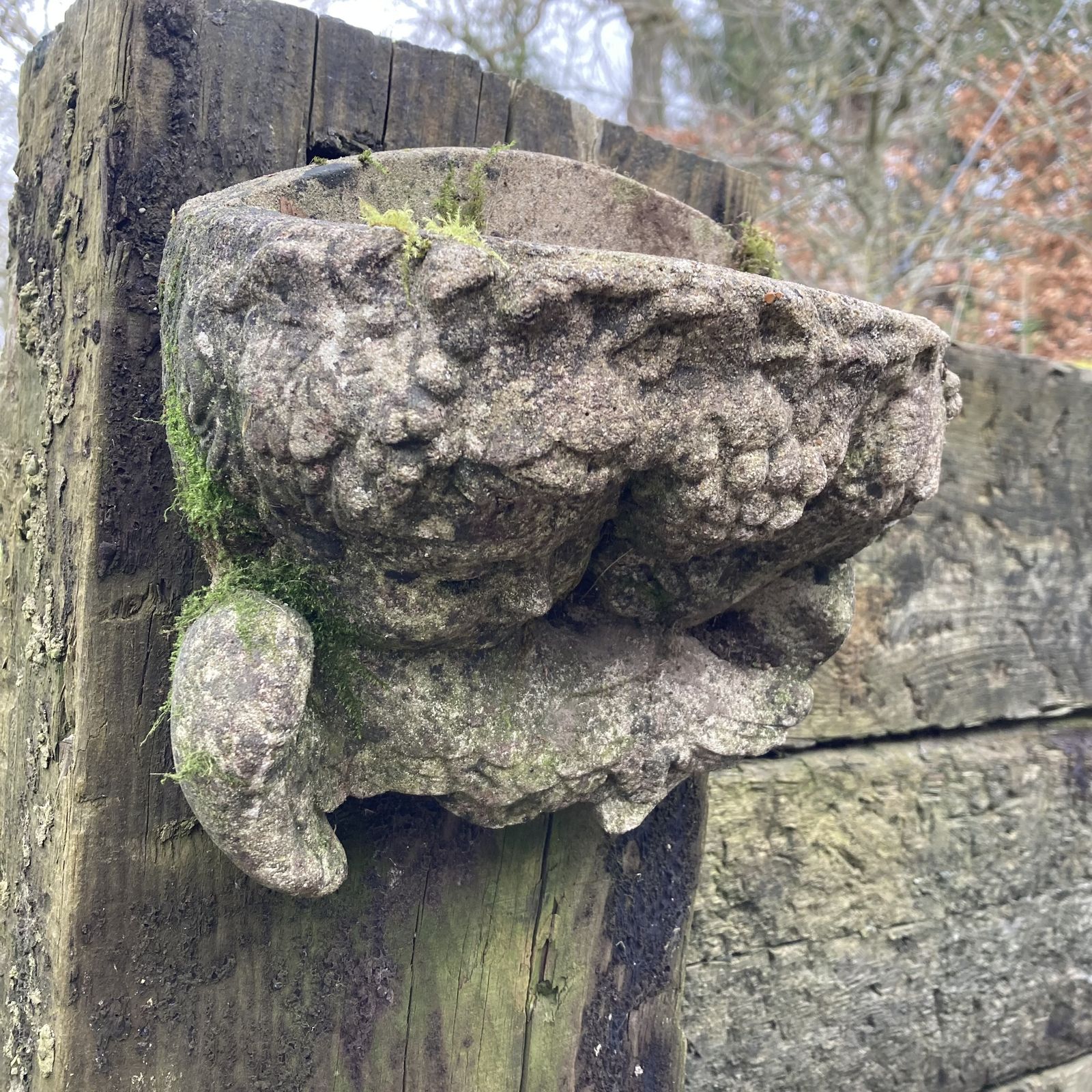 Vintage Weathered Cast Stone Putti Garden Wall Pocket Planter Twin Cherubs photo vintage