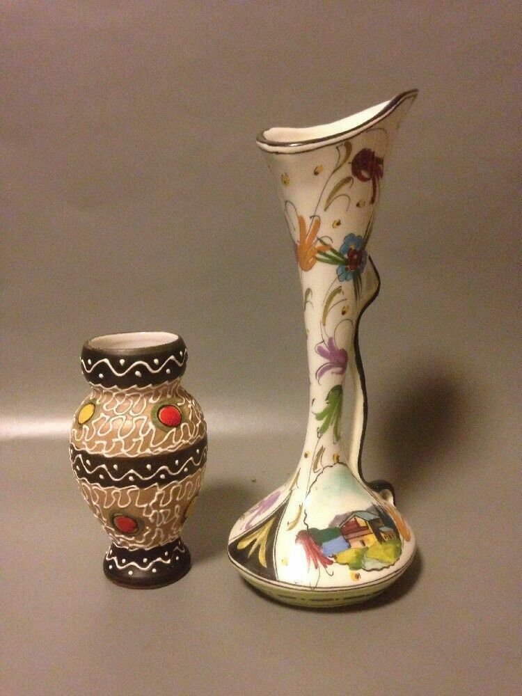 2x Vintage Mid Century Italian Studio Pottery Vases Enamel Fratelli