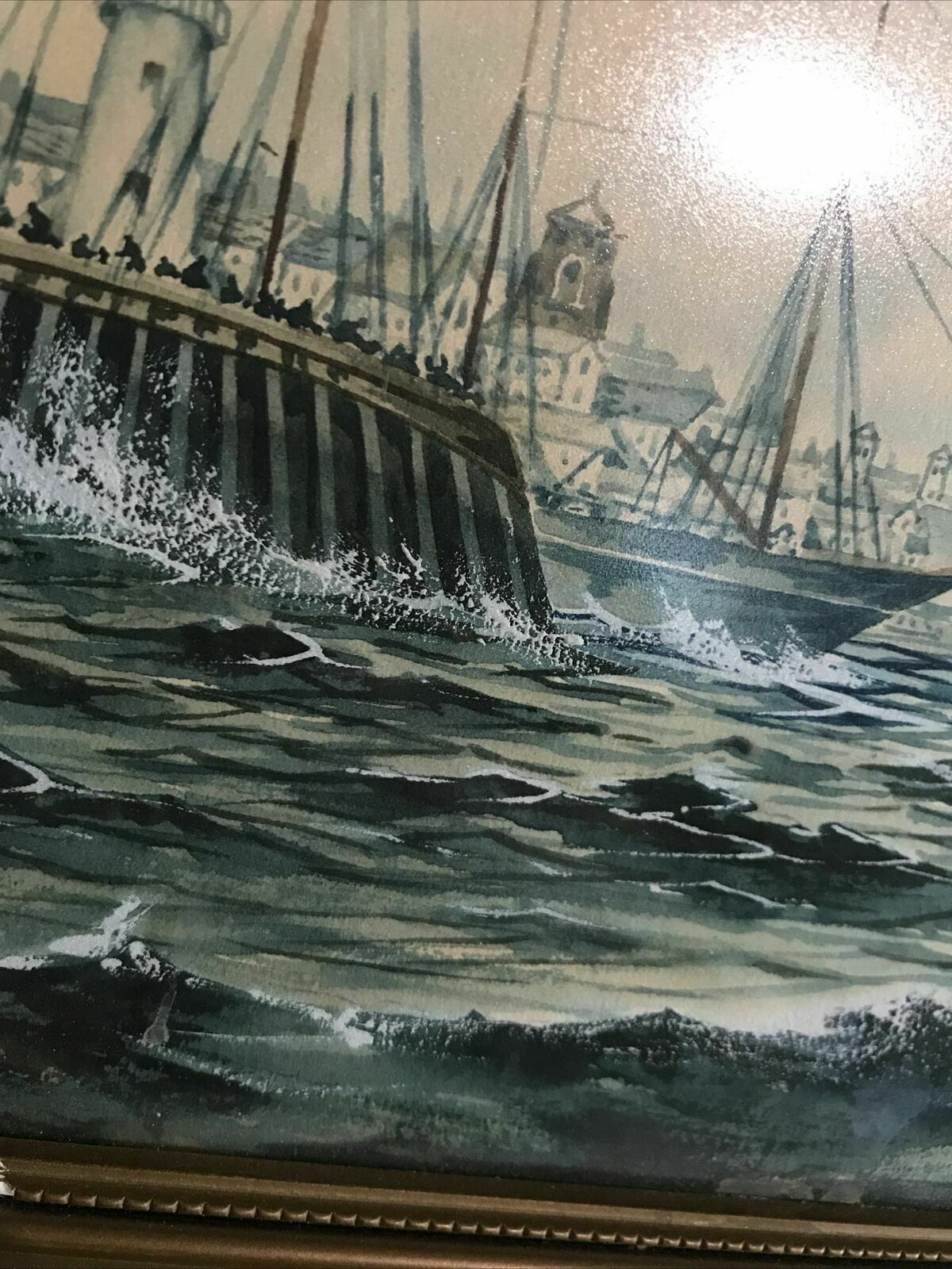 F W Ridley Antique Watercolour Gouache Painting Sailing Nautical Theme Boats photo for sale