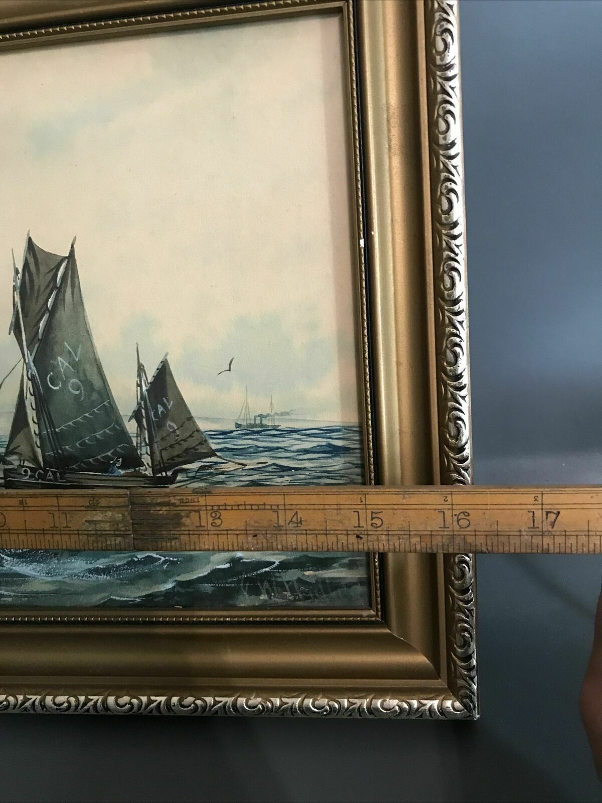 photo for sale F W Ridley Antique Watercolour Gouache Painting Sailing Nautical Theme Boats