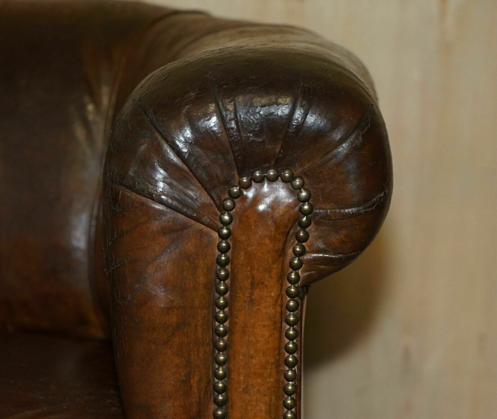 Furniture Antique Circa 1880 Hand Carved Claw & Ball Feet Brown Leather Club Tub Armchair photo
